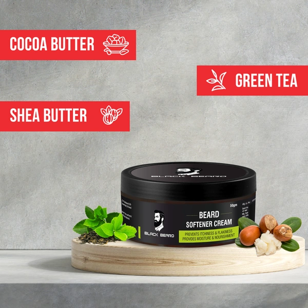 BLACK BEARD SOFTENER CREAM FOR MEN SOFTENS NOURISHES YOUR BEARD & MUSTACHE | LONG LASTING MOISTURIZATION ITCHINESS - 50Gm