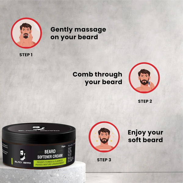 BLACK BEARD SOFTENER CREAM FOR MEN SOFTENS NOURISHES YOUR BEARD & MUSTACHE | LONG LASTING MOISTURIZATION ITCHINESS - 50Gm