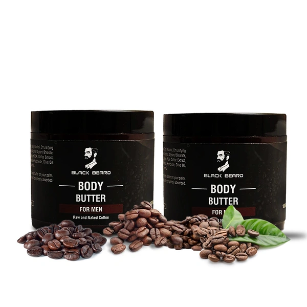 Black Beard Raw and Naked Coffee Body Butter for Men |VIT-E Shea Butter, Cocoa Butter, Coffee Extract, Glycerin |Reduces Breakouts, Acne & Signs of Aging (Pack Of 2) - 100Gm, 100Gm