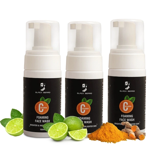 Black Beard Vitamin C Foaming Brightening Highlighter Skin Face Wash - No Parabens, Sulphate, Silicones  (Pack Of 3) - 100ml, 100ml, 100ml