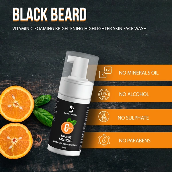 Black Beard Vitamin C Foaming Brightening Highlighter Skin Face Wash - No Parabens, Sulphate, Silicones  (Pack Of 3) - 100ml, 100ml, 100ml