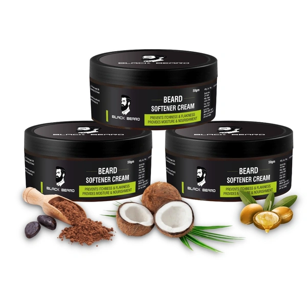 Black Beard Softener Cream for Men Softens Nourishes Your Beard & Mustache | Long Lasting Moisturization Itchiness - Free Beard (Pack Of 3) - 50gm, 50gm, 50gm