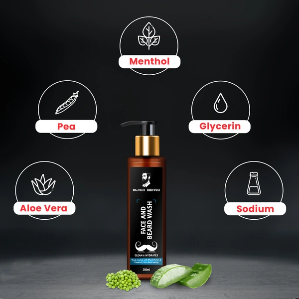 BLACK BEARD Set Of 3 Beard Care - Face and Beard Wash, Beard Booster Oil, Beard Softener Cream Combo Best Gift for Men - 50gm, 200ml, 30ml