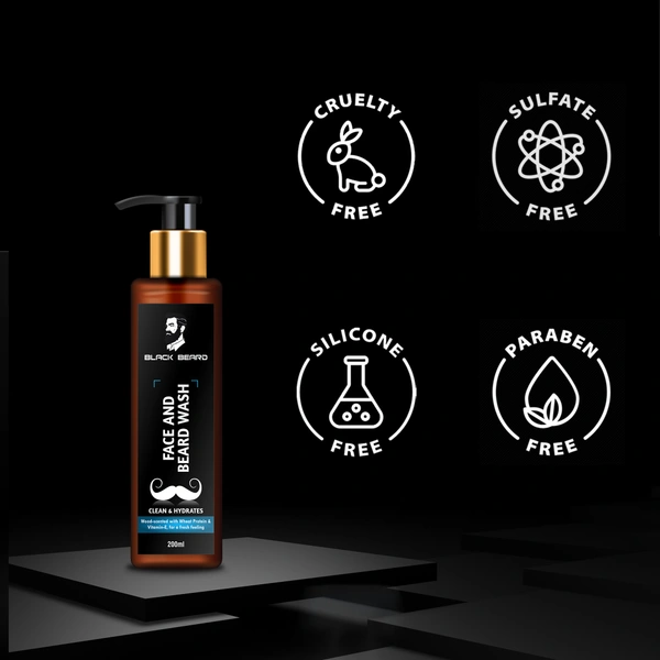 Black Beard Combo of Beard Growth oil & Face + Beard Wash For Men , Give Shiny , strong & fuller Beard. - 30ml, 200ml