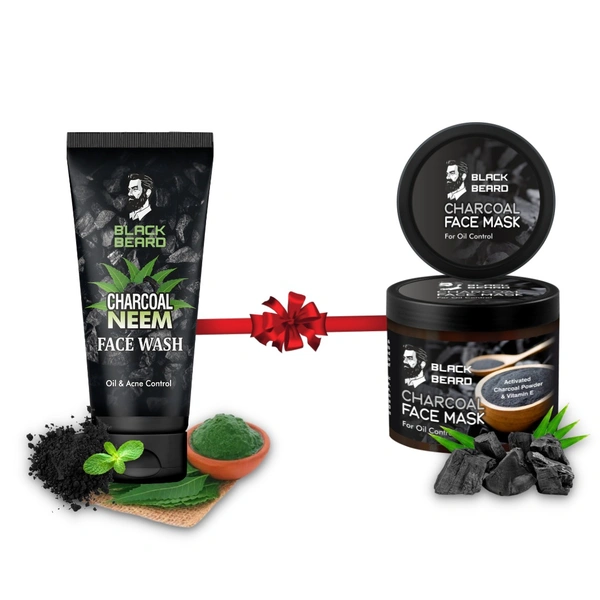 Black Beard Charcoal Neem Face wash 100ml & Charcoal face Mask , skin care combo For Men. - 100ml, 100gm
