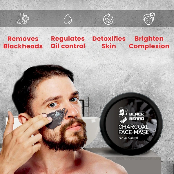 Black Beard Charcoal Neem Face wash 100ml & Charcoal face Mask , skin care combo For Men. - 100ml, 100gm