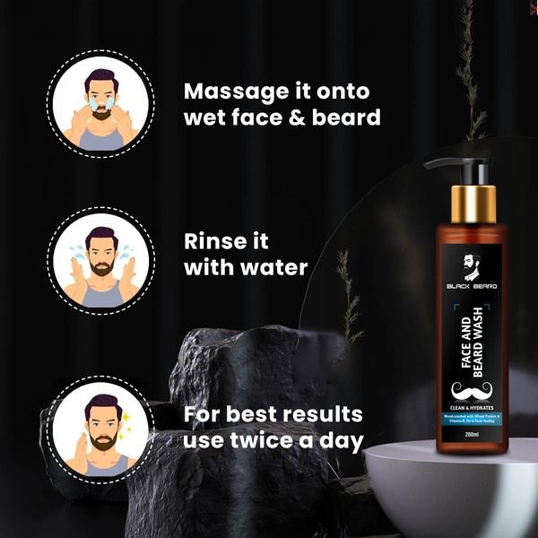 Black Beard Face & Beard Wash + Beard Softener Cream For men, combo of  Beard Growth , Remove Dust & keeps moisturated. - 50gm, 200ml