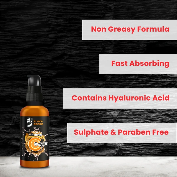 BLACK BEARD SKIN CARE COMBO FOR MEN, VITAMIN C FOAMING FACEWASH 100ML & VITAMIN C FACE SERUM 30ML FOR GLOWING SKIN FOR MEN. - 100ML, 30ML