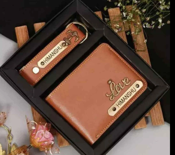 Customisation wallet Men's Customisation wallet/Purse and Keychain combo Tan - Black, Free Size