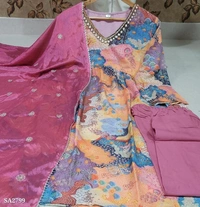 New Muslin Kurta Pant And Dupatta  - Lavender, M