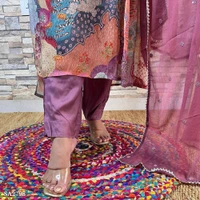 New Muslin Kurta Pant And Dupatta  - Lavender, M