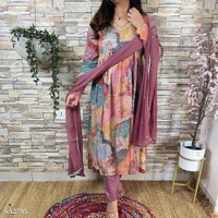 New Muslin Kurta Pant And Dupatta  - Lavender, M