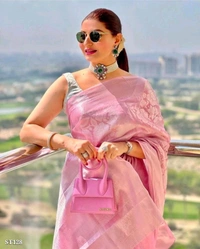 Designer Litchi Silk Saree - Blush Pink, Free Size
