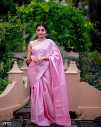 Designer Litchi Silk Saree - Blush Pink, Free Size