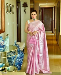 Designer Litchi Silk Saree - Blush Pink, Free Size