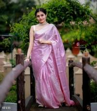 Designer Litchi Silk Saree - Blush Pink, Free Size