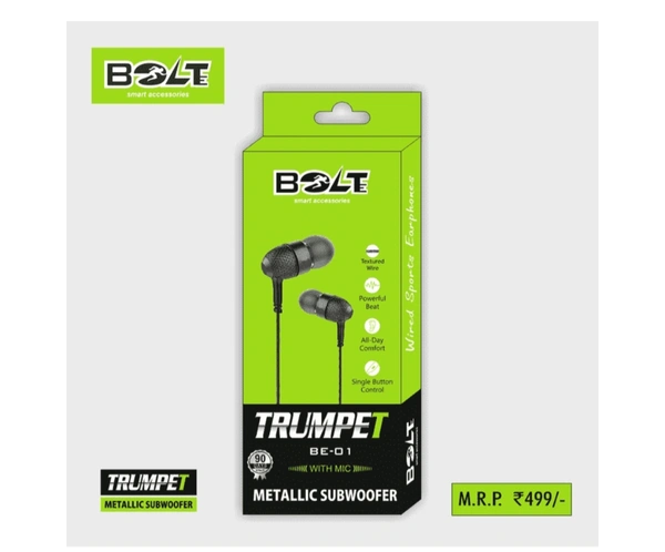 BOLT BE-01 Earphone With 90 warranty - White, Free