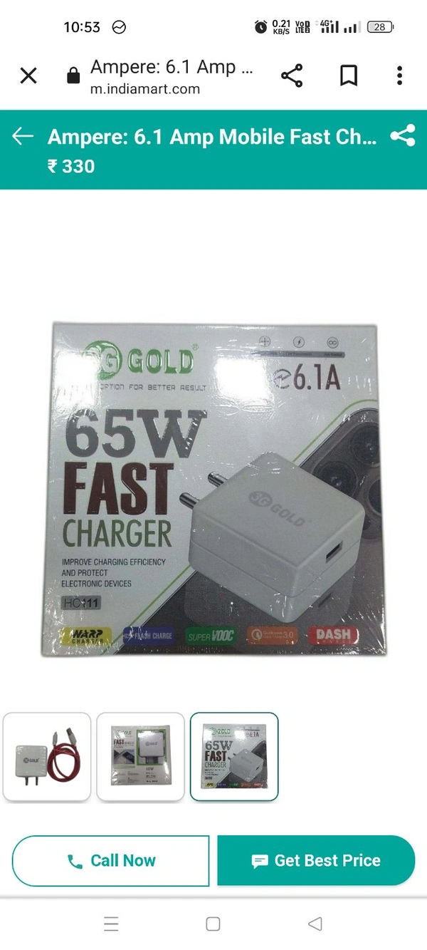 65 Watt Fast Charger  - White, 6 Months Warranty