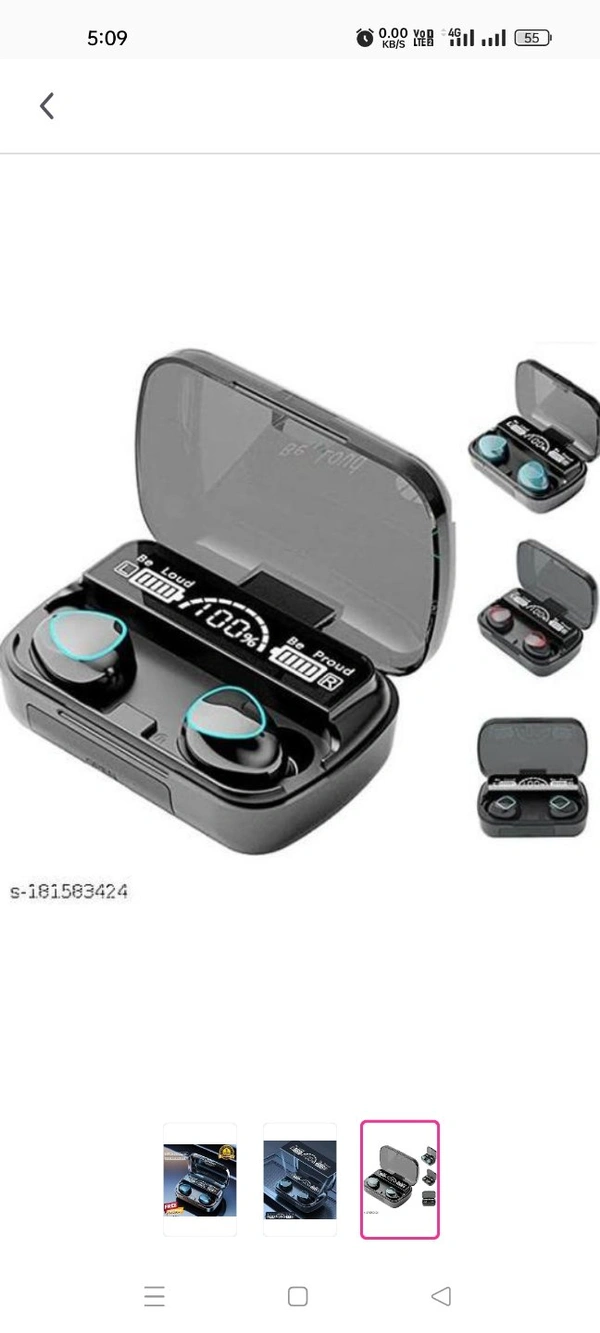 M10 Earbuds With Powerbank Best Quality  - Black, No Warranty (Check Package Shil)