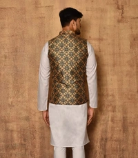 Multi Color Art Silk Mandala Print Nehru Jacket