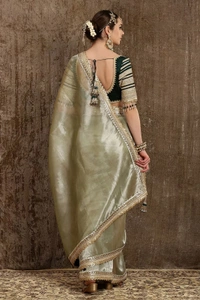 Gold Metallic Tissue Woven Shimmer Saree With Raw Silk Blouse