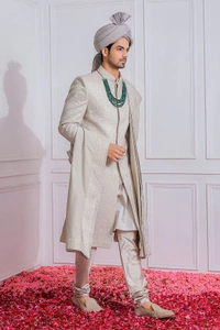  Grey Georgette Embroidered Sherwani Set