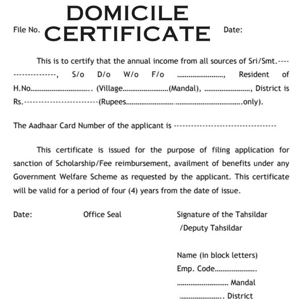 Domicile Certificate | निवास प्रमाण पत्र