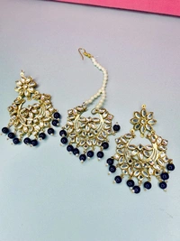 Samaira Kundan Tikka Set (navy blue) - navy blue