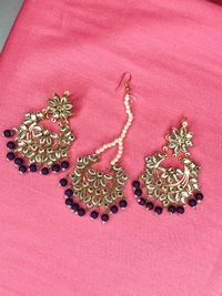 Samaira Kundan Tikka Set (navy blue) - navy blue