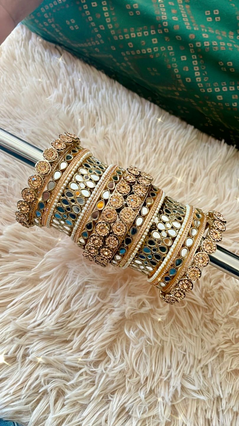 Gold Finish Flower Design Bangles Set with Stone - ACCEI1506 from...
