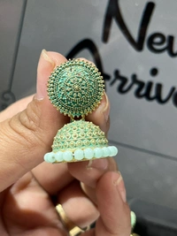 Small Jhumki  - Wild Watermelon, Aquamarine
