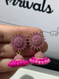 Small Jhumki  - Wild Watermelon, Aquamarine