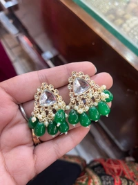 Kundan Small Earing  - green, Tickle Me Pink