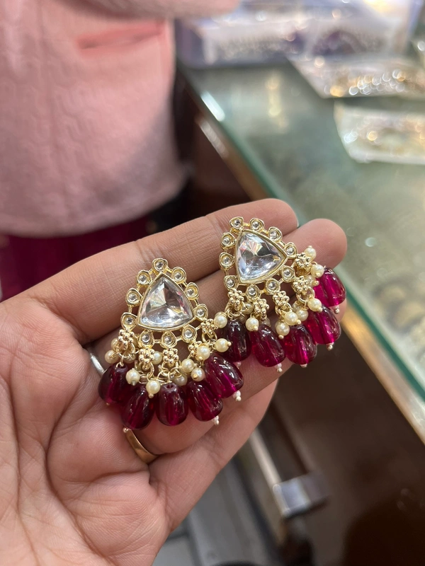 Kundan Small Earing  - pinkish wine, Tickle Me Pink