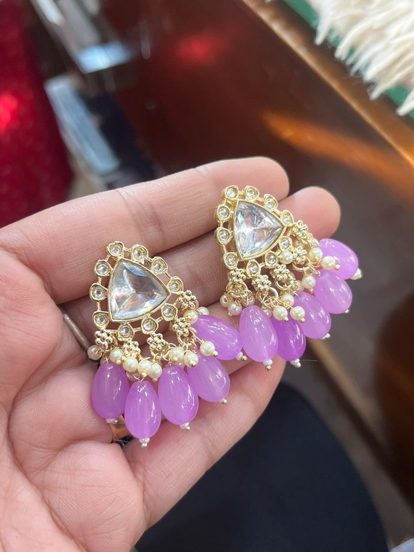 Kundan Small Earing  - Mauve, Tickle Me Pink