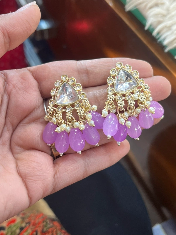 Kundan Small Earing  - Mauve, Tickle Me Pink