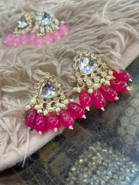Kundan Small Earing  - rani, Tickle Me Pink