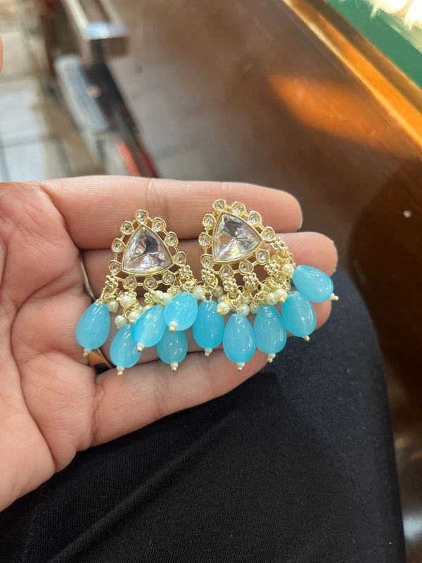Kundan Small Earing  - Malibu, Tickle Me Pink