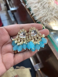 Kundan Small Earing  - Malibu, Tickle Me Pink