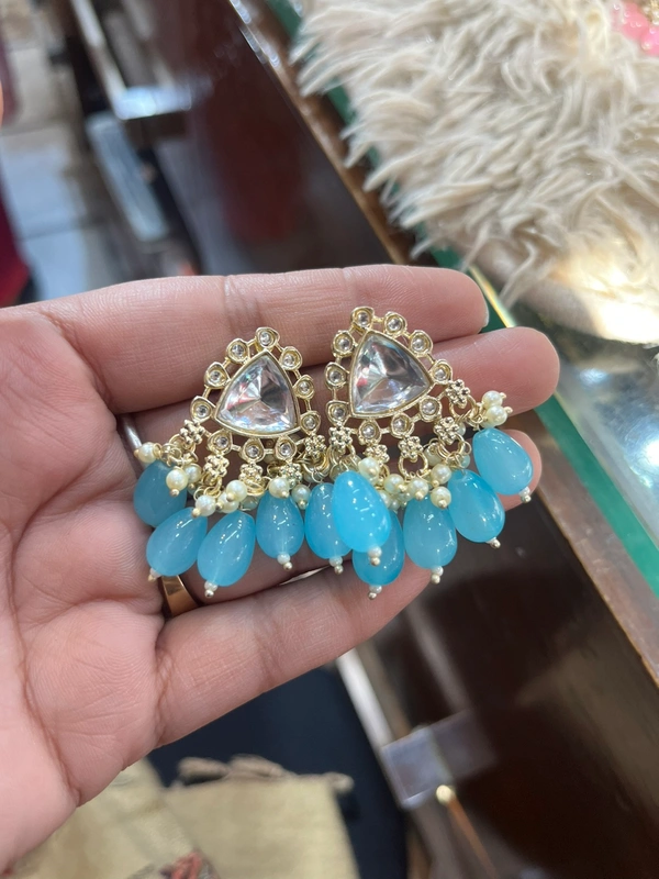 Kundan Small Earing  - Malibu, Tickle Me Pink