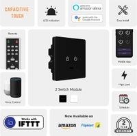 ISHARP Smart WiFi Touch Switch for 2 Lights with Touch Control, IR Remote, Mobile App, Google Assistant, Amazon Alexa & Google Home Voice Control for Smart Home Automation (Black Variant)