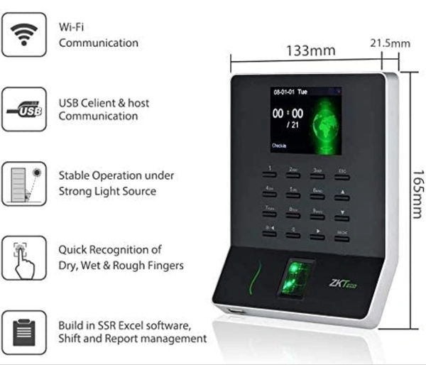 Zktech  Fingerprint Attendance Machine with Wi-Fi and USB Port - WL20