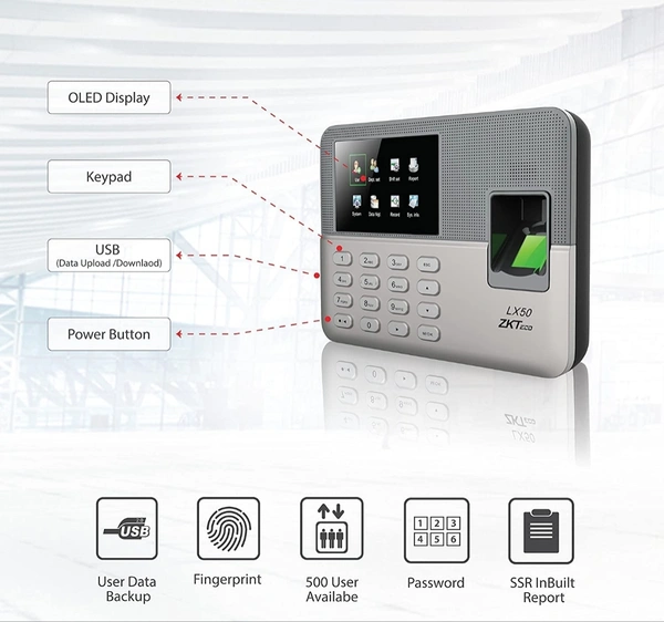 Zktech  Biometric Fingerprint Time Attendance Clock Employee Checking-in Recorder with Build-in SSR Excel Software (Silver)