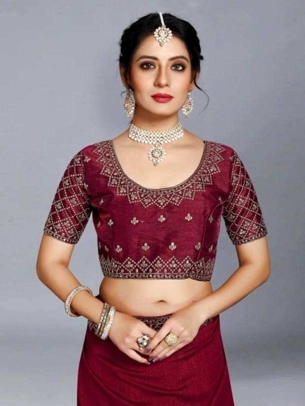 Embroidered Bollywood Art Silk, Lace Saree Maroon
