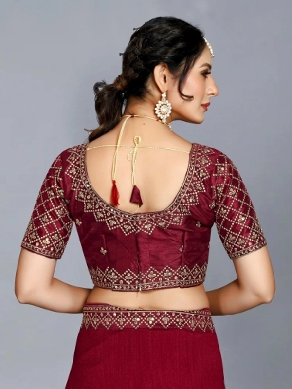 Embroidered Bollywood Art Silk, Lace Saree Maroon