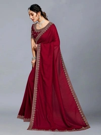 Embroidered Bollywood Art Silk, Lace Saree Maroon