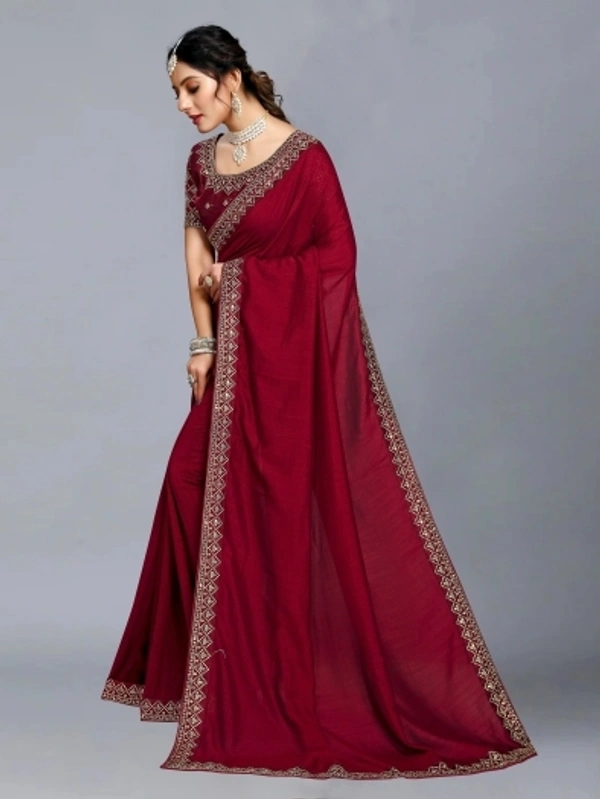 Embroidered Bollywood Art Silk, Lace Saree Maroon