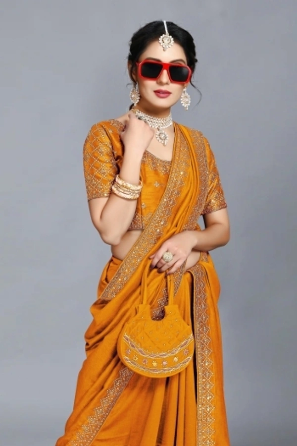 Embroidered Bollywood Art Silk, Lace Saree Yellow