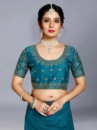 Embroidered Bollywood Art Silk, Lace Saree Pecock Blue