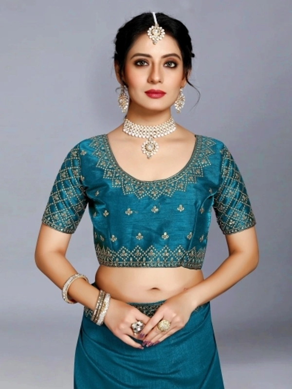 Embroidered Bollywood Art Silk, Lace Saree Pecock Blue